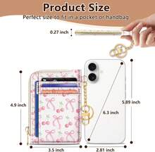GIANCOMICS Slim Wallet Credit Card Holder Women, Cute Bow Rfid Small Card Case, Keychain Thin Pocket Curved Zipper Wallet, Travel Card Holder PU Leather ID Window, Girly Ladies Female Gifts - ColorL - 查看 6