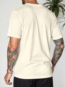Manfinity Homme Camiseta de manga corta de cuello redondo para hombres de talla grande, de moda para el verano - Blanco - Ver 2