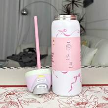 O'WALAFreeSip   32OZ Insulated Stainless Steel Water Bottle Double-Layer Kettle With Straw Vacuum Flasks For Sports Travel - Nơ hồng - 32oz - Xem 2