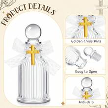 Juego de 100 piezas de botellas de agua bendita de vidrio, incluye 25 cruces doradas, 25 botellas de agua bendita, 25 bolsas de organza transparentes, 25 lazos, adecuado para regalos de comunión, bautizo, boda y regalos de fiesta temática - A - Ver 4