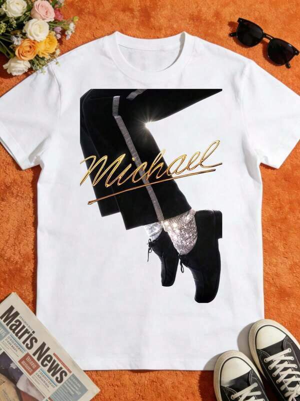 Camiseta blanca con un diseño gráfico con el texto "Michael", perfecta para salidas casuales o uso diario. Camisetas divertidas, tops de verano, ropa de verano 2026 nueva, camiseta unisex de unicolor oversize, amigable con la piel, transpirable, de corte holgado, para uso diario, casual, ropa de calle, camisetas gráficas para hombres y mujeres