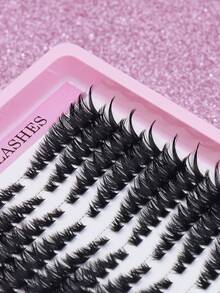 Thick False Eyelashes,Cluster Lashes, 192pcs 100D 9-16mm Mixed Lengths, Ultra-Natural Look Thin Ultra-Soft Ultra-Light, Reusable For Beginners. - D - View 3