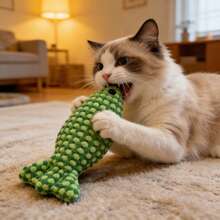 胖乎乎的鱼形猫咪喵喵叫毛绒玩具，猫咪洁牙玩具，互动猫咪陪伴玩具，多色鱼骨猫咪玩具，耐用猫咪玩具，猫咪磨牙互动玩具 - 彩色 - 查看 5