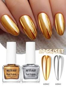 Mtssii 2PCS/Set 7.5ml Metallic Mirror Nail Polish Kit, Silver & Pink Effect Nail Art Varnish, Long Lasting Shiny Metal Finish Nail Polish, Quick Dry No UV Needed, DIY Manicure Nail Art Supplies For Women - Multicolor - View 12