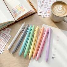 8 piezas Bolígrafos de colores suaves y neutros, Body de goma, tacto suave, adecuados para diario, scrapbook, esenciales para volver a la escuela - Multicolor - Ver 2