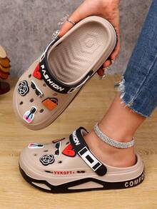Spring/Summer Unisex Soft Bottom Fashion Mule Slippers, Suitable For Indoor, Bathroom, Home, Outdoor, Beach, Large Size Breathable Sandals - Khaki - View 1