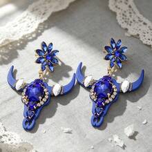 Handmade Copper Claw Inlaid Glass Tauren Earrings, Western Gothic Earrings, Festival Party Jewelry - Animal - View 17