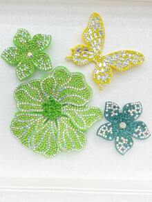 Set de 4 piezas de decoración de flores y mariposas de strass para coser en ropa, zapatos y bolsos - Flores de diamantes de imitación morados y mariposas de diamantes de imitación - Ver 7
