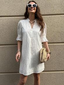 Clasi Vestido elegante con estampado floral y escote calado para mujeres, vestidos de graduación para mujeres, vestido de cintura baja, estilo boho country, ropa de mujer boho - Blanco 3 - Ver 7