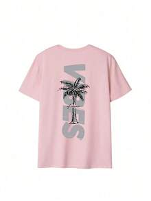 2026 Women's New Summer Casual Short Sleeve Round Neck Top  Women's Minimalist Coconut Tree Slogan Print Casual Round Neck Short Sleeve T-Shirt, Simple Versatile, Suitable For Daily And Holiday Wear. Available In White, Black, Pink Vacation Summer - 粉色 - 查看 3
