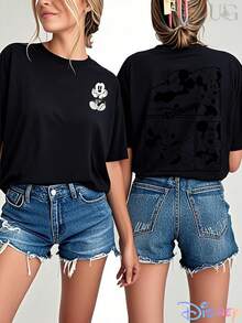 Mickey & Co. Offers T-Shirts Featuring Mickey Mouse And His Friends. This Officially Licensed Disney Women's T-Shirt With Double-Sided Prints Is Perfect For Everyday Wear In Spring And Summer, Making It An Ideal Gift Option. - màu đen - Xem 6