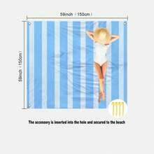 1pc Lake Blue Striped Extra Large Sand-Proof Quick-Dry Beach Blanket, Suitable For 1-3 Adults - Lightweight, Durable Polyester Fabric - Perfect For Travel, Camping, Hiking And Leisure Beach Time, Beach Mat, Picnic Mat, Camping Ground Cover - Lake Blue Vertical Stripes - View 14