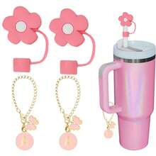 Cartoon Cute Flower Straw Cap (2 Straw Caps + 2 Chains), 10mm Diameter Water Cup Decoration Dust Plug, Silicone Straw Plug, Butterfly Accessory Flower Pendant - Multicolor - View 1