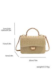 Bolso de hombro de paja con diseño de perlas, bolso cuadrado pequeño para vacaciones en la playa - Caqui - Ver 3