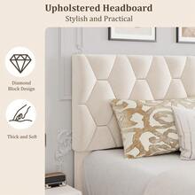 Multifunctional Upholstered Bed With Adjustable Headboard - Sturdy Platform With Solid Wood Slats - Easy Assembly, No Additional Base Required - Beige - View 6