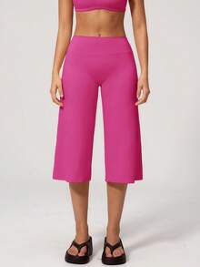 TimeOff 1pc Women's Solid Color High Waist Wide Leg Casual Pants Sports - Pink - View 6