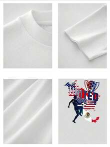 100% Cotton Printed T-Shirt. The Print Shows The Unity Between Countries Represented By A Football Player Connecting The Flags And Celebrating The Global Sporting Spirit. Men's World Cup T-Shirt. Ideal For Everyday Wear. - 白色 - 查看 4
