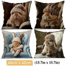 4pcs/1pc Cute Rabbit Pattern Pillow Cover, Single-Sided Printed Cushion Cover, Suitable For Living Room, Bedroom, Home Decor, All Seasons - Multicolor - View 13