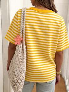 Short-Sleeved Round-Neck T-Shirt With Lemon And Letter Print - Soft, Breathable, With Micro-Elasticity, Casual Top For Summer And Spring. - Rosa 2 - View 2