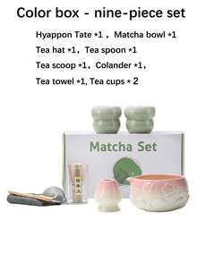 6/9pcs Portable Matcha Travel Set - Complete Japanese Tea Ceremony Utensils, Including Ceramic Bowl, Bamboo Whisk And Spoon, Strainer, Tray And Carrying Bag - Perfect Gift For Tea Lovers - Multicolor - View 13