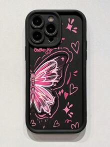 1 Piece Shockproof, Waterproof And Scratch Resistant Phone Case With Lens Protection, Pink Graffiti Butterfly And Black  Design, Compatible With Apple///, International Version, Not The Domestic Version - 3 - 查看 3