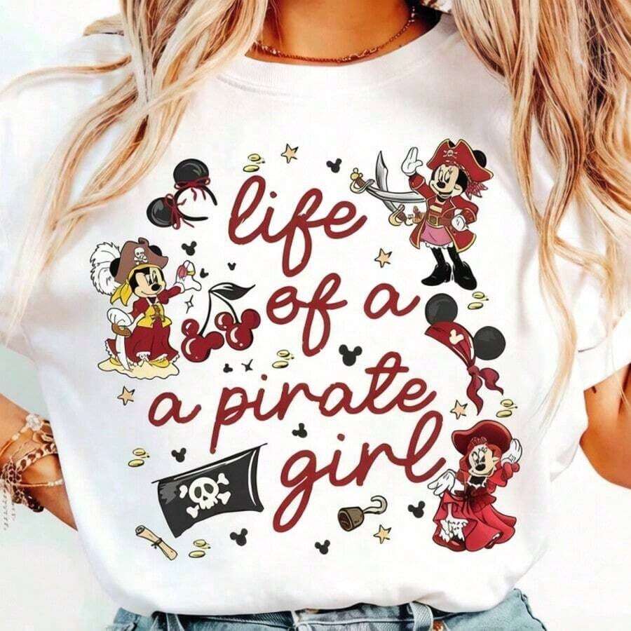 Retro Minnie Mouse Life Of A Pirate Girl Shirt, Disney Pirates Life Yo Ho Yo Ho Shirt, Disney Pirates Of Caribbean Tee, Family Cruise Trip Disney Oversized T-Shirt - trắng - Xem 1
