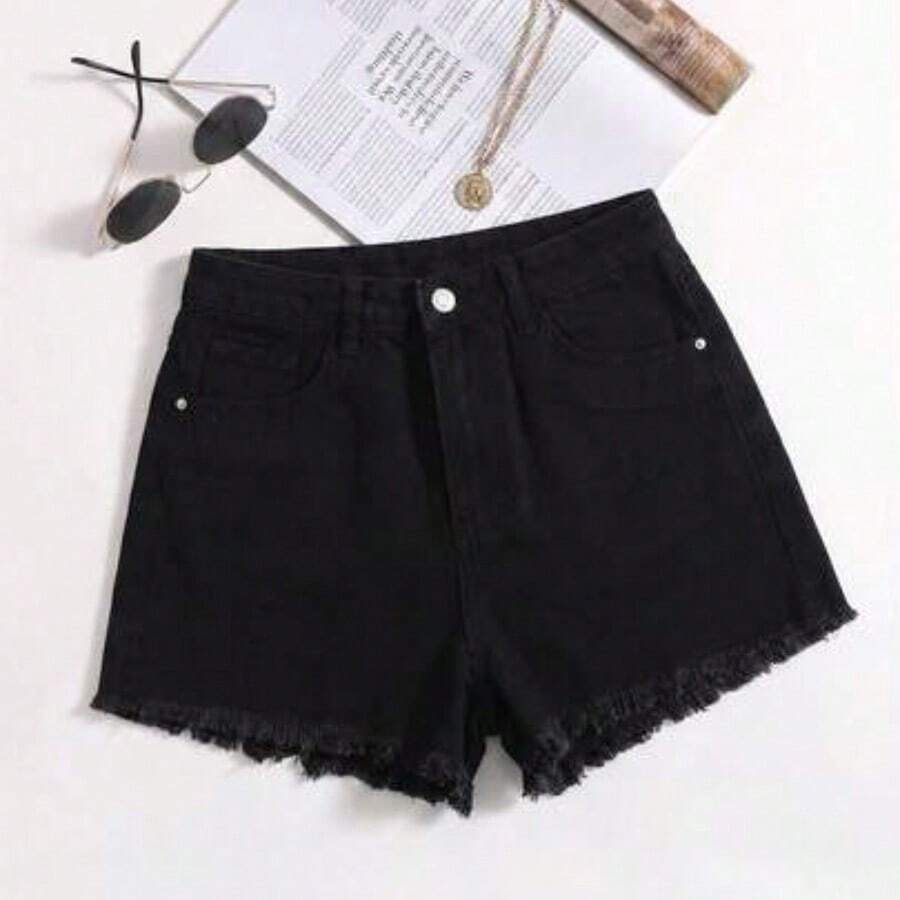 guangzhougaolangshangmao Pantalones cortos vaqueros casuales, estilo minimalista para uso diario - Negro01 - Ver 1