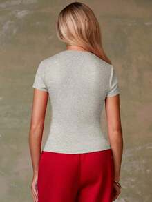Cárdigan casual de mujer de manga corta y unicolor - Gris Claro - Ver 5