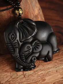 1PC New Exquisite And Vivid Animal Elephant Necklace, Paired With Black Glass Chain, Suitable For Jewelry Gifts For Men And Women - Fashion - View 3