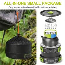 11pcs Portable Outdoor Cookware Set,Camping Picnic Tableware Cookset Cooking Kit Lightweight With Cups Plates Forks Knives Spoons & Carrying Bag For Outdoor Cooking Hiking Picnic - Green - View 2