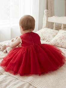 Váy tutu màu đỏ rượu cho bé gái, 0-2 tuổi, thanh lịch cho sinh nhật, tiệc tùng, đám cưới, giáng sinh - Màu Đỏ Sâu - Xem 5