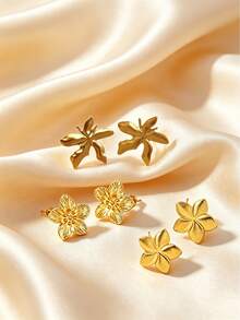1 Pair/2 Pairs/3 Pairs/6 Pairs Gold Maple Leaf, Water Drop, Flower Ear Stud Earrings, Women's Fashion Item, Charming Jewelry, Suitable For Daily Wear, Parties, Music Festivals, Holiday Gifts - Gold - View 23