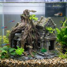 樹脂古堡廢墟水族裝飾，附根部與植物的魚缸躲藏洞穴，適用於鬥魚、蝦類與爬蟲動物的裝飾遮蔽處 - 歡樂水族 - 查看 9