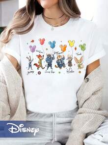 Disney Mickey Balloon Zootopia Round Neck Short Sleeve T-Shirt - White - View 6