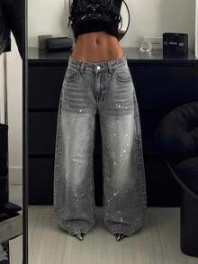 Distressed Washed Loose Fit Jeans With Slanted Pockets Casual - Grey - View 3