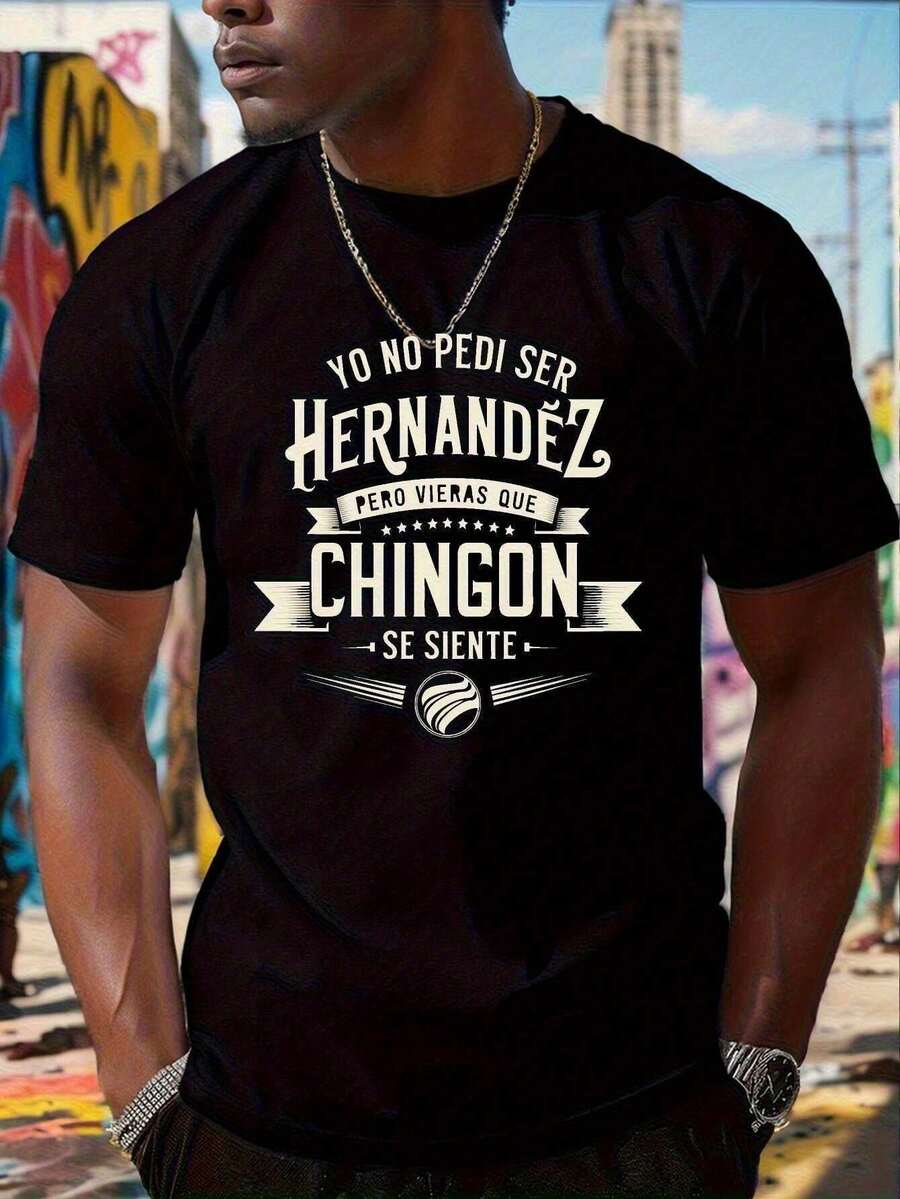 Camiseta gráfica de talla grande , NO PEDÍ SER UN HERNANDEZ, impresión de letras en negrita, ajuste holgado, camiseta casual el verano, uso durante todo el año, - Negro - Ver 1