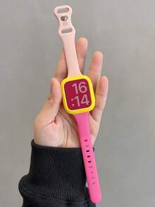 2条Y2K撞色拼接糖果色运动表带+软壳，兼容 46mm 42mm 49mm 45mm 44mm 41mm 40mm 38mm，兼容 Series 11 10 9 8 7 6 5 4 SE 3 2 1，夏季可爱男女通用表带礼品 - 玫紅色 - 查看 2