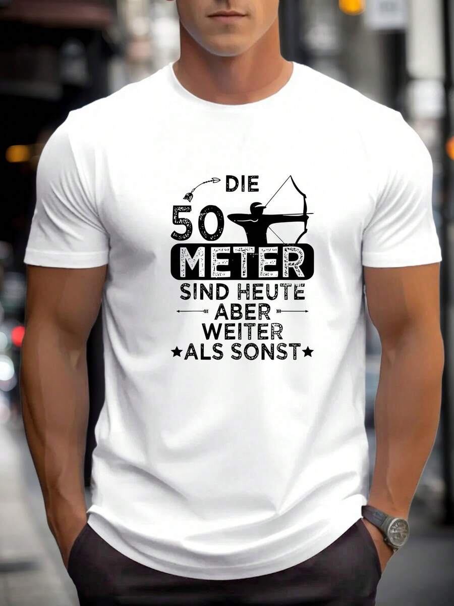 Camiseta Casual de Manga Corta con Tema de Tiro con Arco para Hombres, Adecuada para Eventos al Aire Libre y de Tiro con Arco en Verano - Camiseta de Cuello Redondo de Color Sólido con Diseño de Tiro con Arco, Cómoda para Entusiastas y Competiciones de Tiro con Arco - Blanco - Ver 1