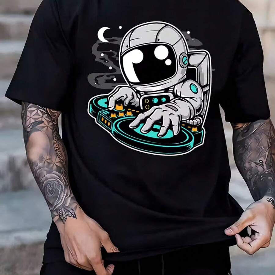 Printed T-Shirt For Men And Women - 黑色 - 查看 1