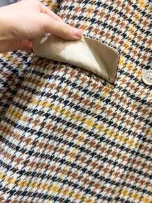 Women's Checkered Tweed Blazer, Casual Elegant Checkered Pattern With Buttons On The Front. - Brun - Visa 2