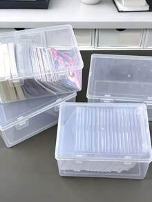 Large Capacity Transparent Plastic Storage Box, Desktop Organizer Box, Easy To Use, Rectangular Flip-Top Design, Multi-Purpose Home, Office And School Desktop File Folder, Stackable Design, Suitable For Office, School And Home Use, Jewelry Storage - Multicolor - View 6