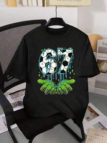 GraphicGems Boys' Basic Short Sleeve T-Shirt, Casual, Elegant, Creative, Personalized, Refreshing, Chic, Minimalist, Cool Style, With Digit 67 Football Graphic Print, Comfortable Clothing For Daily Wear, Cozy Summer And Autumn Styles, Suitable For 7 Year Olds, Graphic Clothing For Boys, Hip Hop Clothing For Boys. - 藍色 - 查看 2
