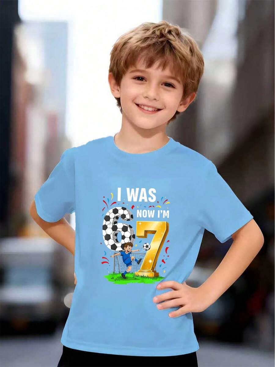 A 67 Six Seven Children's Clothing Gift, Exclusively For The Birthday Boy: I'm 6 Years Old, Now I'm 7. 67 Youth Football Shirt - 藍色 - 查看 1
