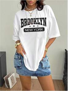 Y2K - Women's T-Shirts With Lip Print, Round Neck, Short Sleeve, Loose Fit And Versatile Shirt - Brooklyn Blanco - View 3