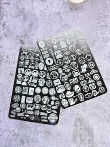 2件套中国风竹制旗袍面具图案美甲印花板，DIY美甲工具 - 銀色 - 查看 7