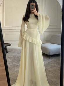 Summer Dresses For Women,Fashionable Slim-Fit Pure Desire Style High-End Round Neck Long Sleeve DressLoose And Comfortable Vestidos Elegantes De Mujer - 酒紅色 - 查看 4