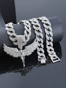1pc Hiphop Goddess Angel Pendant Necklace, Zinc Alloy Gold-Tone Jewelry, Suitable For Men, Party/Music Festival Gift, Versatile Wear All Year Round, Party Accessory, Accessory, Luxurious Glossy Texture - Goddess Angel Pendant Necklace - View 16