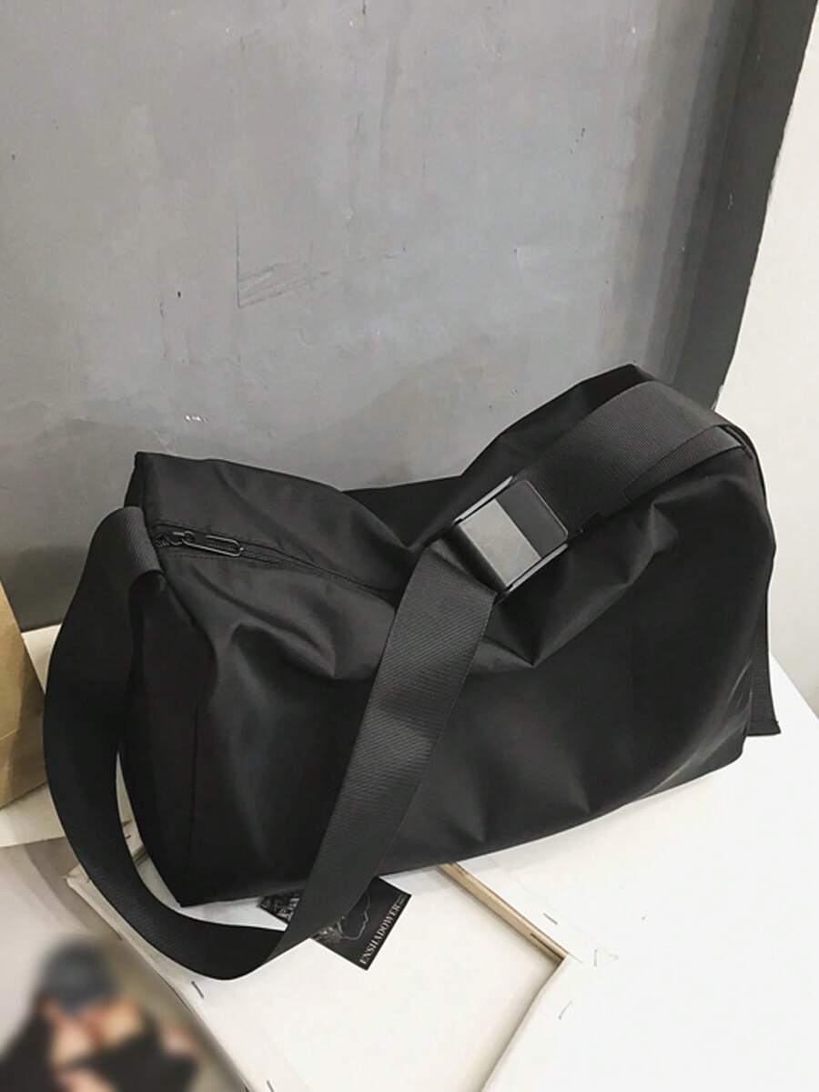 1 túi đeo chéo kiểu bánh bao bằng nylon phong cách thường ngày, túi đeo vai unisex dung tích lớn đa năng, phong cách streetwear - màu đen - Xem 1
