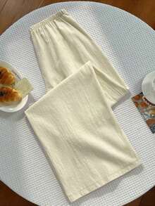 Pantalones sólidos de mujer con nudo, pantalones casuales sueltos, pantalones a rayas, pantalones de vacaciones, pantalones anchos de verano para mujer, pantalones anchos de mujer, pantalones de verano de mujer, pantalones de mujer - Albaricoque - Ver 2