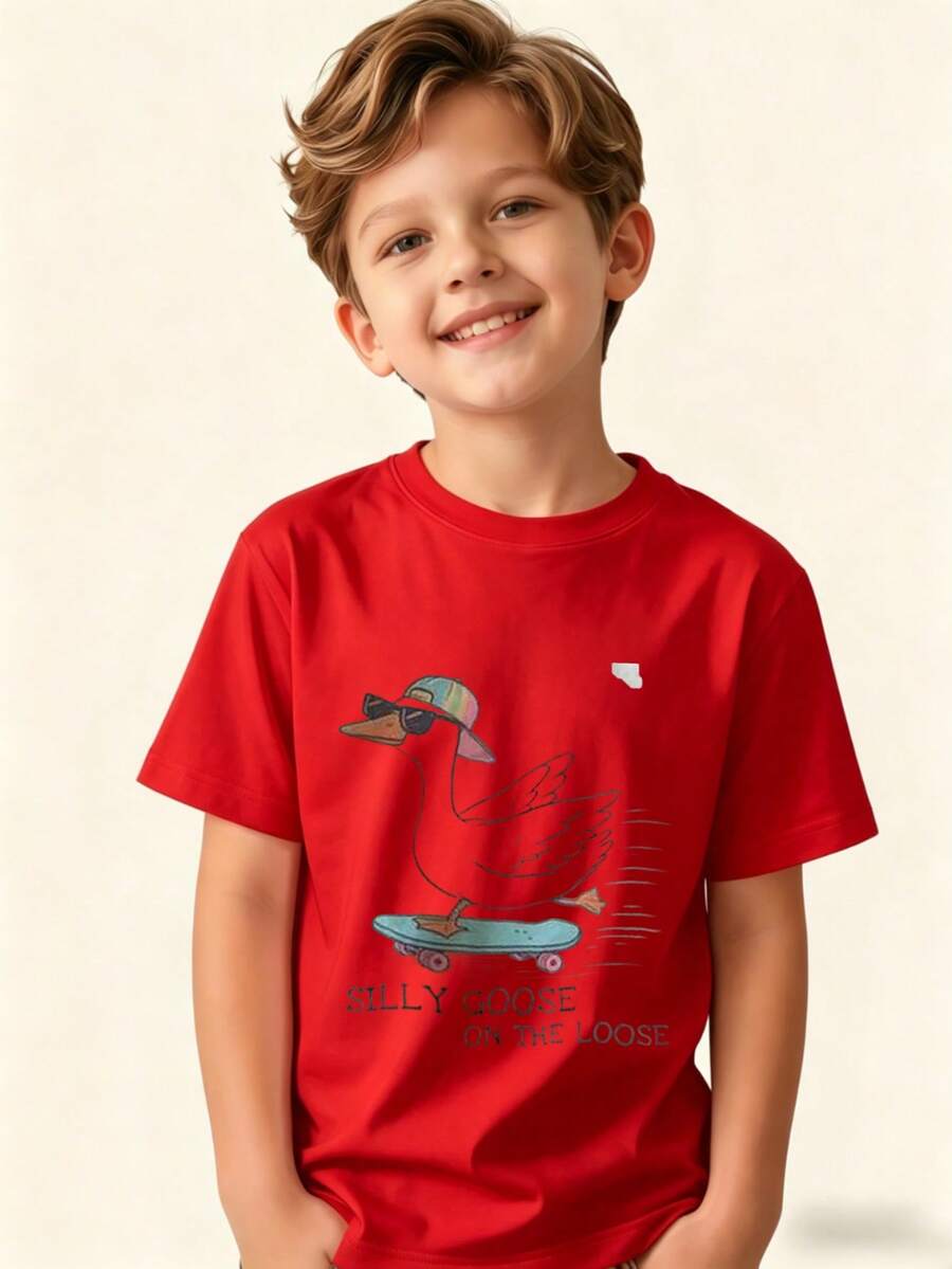 Silly Duck Loose T-Shirt For Kids - Red - View 1